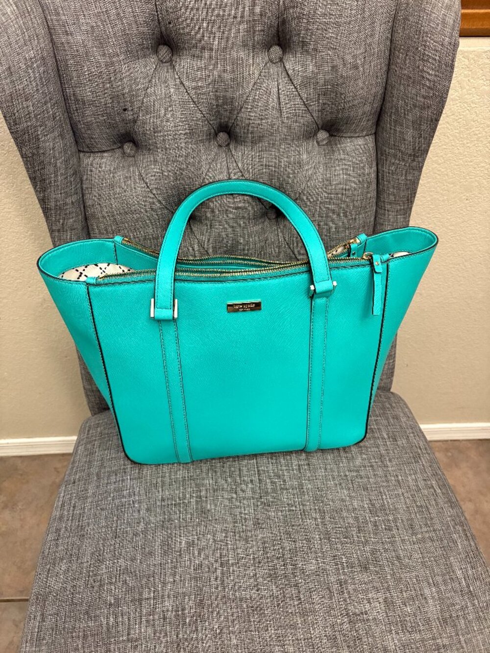 Kate Spade New York Newbury Lane Cadene Satchel Tote Turquoise - Picture 3 of 4